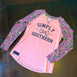 Pink and navy Simply Southern baseball tee